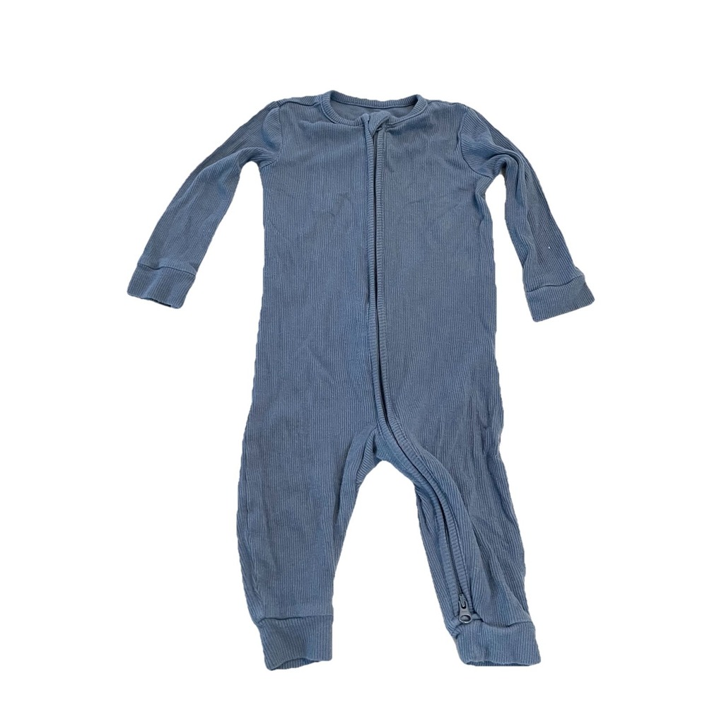 Quince Softest Rib One Piece Blue 6-9M Bamboo Cotton Baby Pajamas Zipper